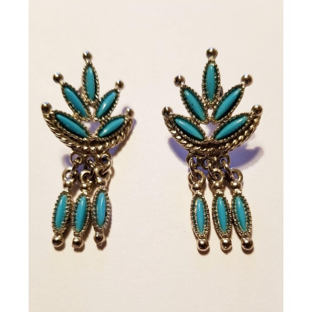 Indian Style Earrings Bollywood Silver and Blue Turquoise Fashion SC416